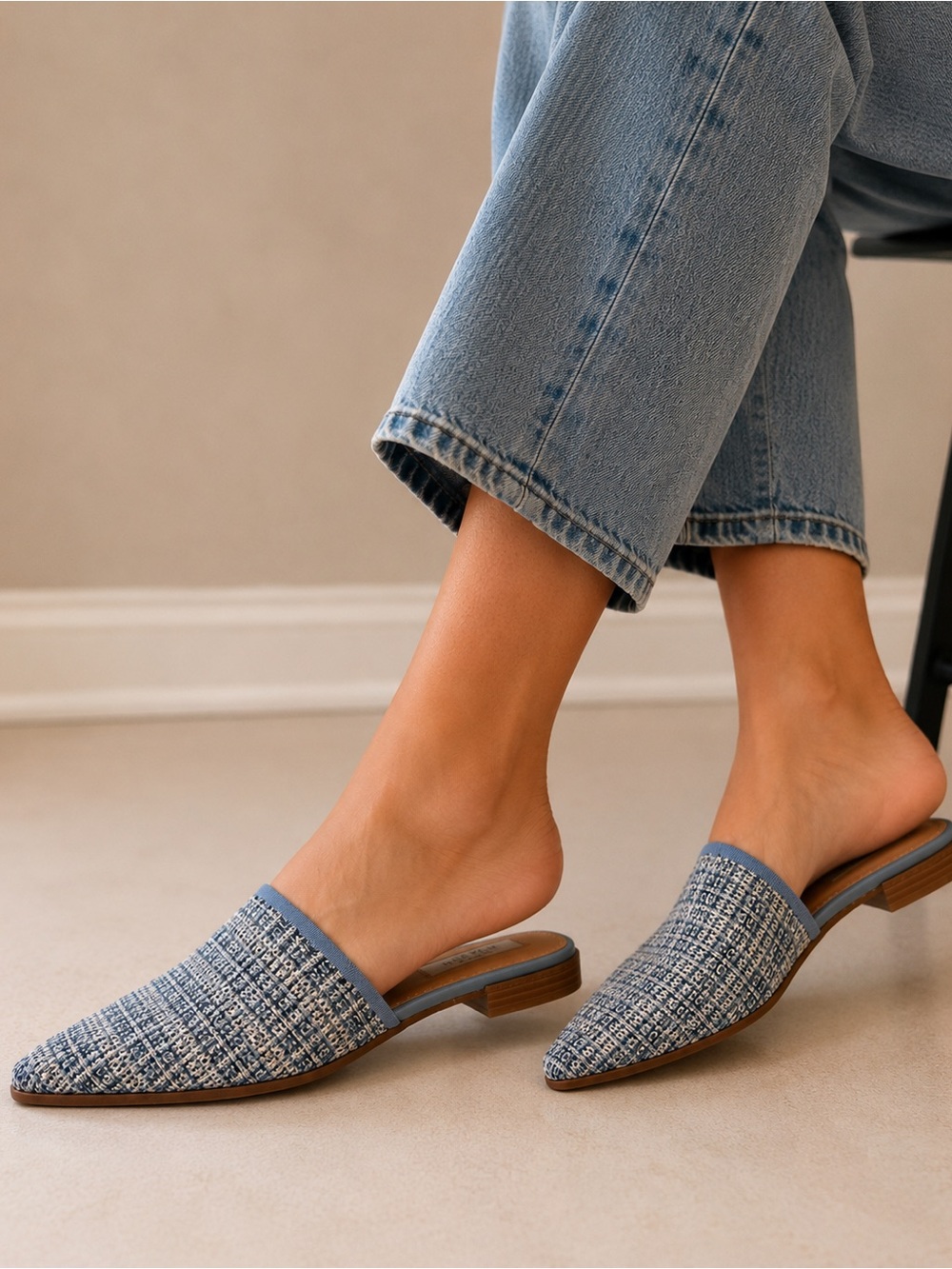 Steven New York Blue Woven Mule Flats Pointed Toe Size 8